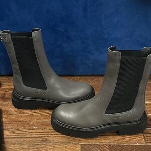 Gray Leather Chelsea Boots